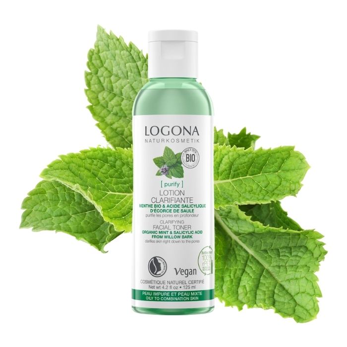 Tonico purificante, c&oacute;mo eliminar los granos con la rutina facial purificante Logona con menta